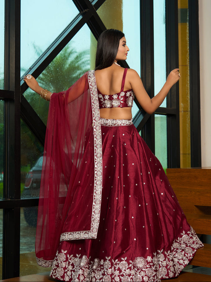 Traditional Art Silk Lehenga | Embroidered Choli with Net Dupatta