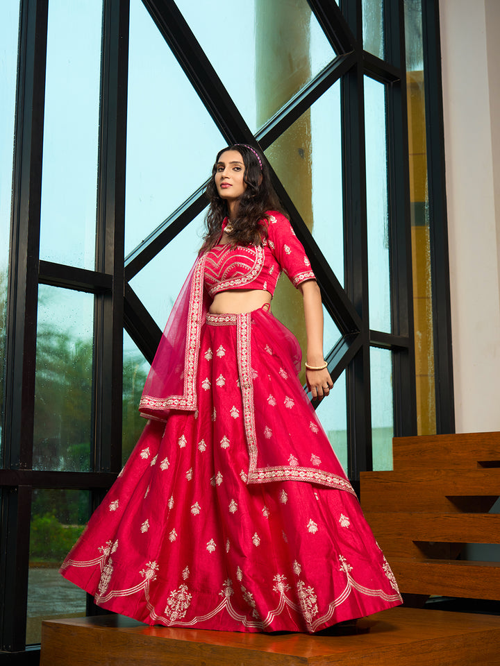 Art Silk Lehenga Choli | Designer Embroidery Work with Net Dupatta