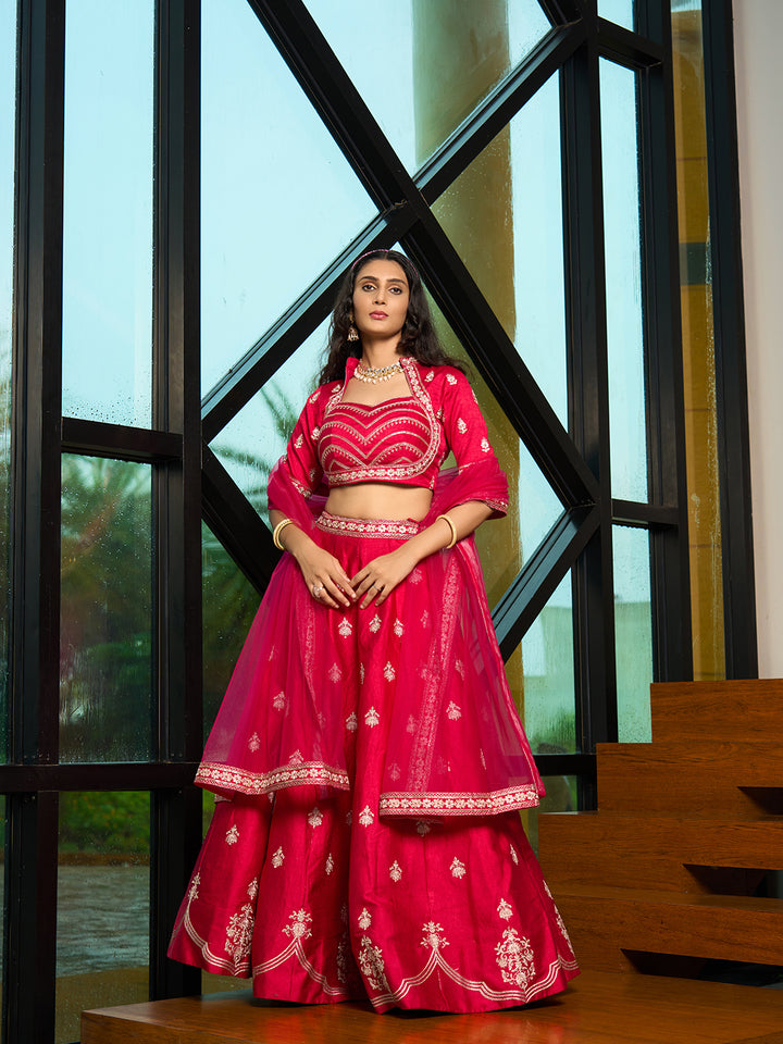 Art Silk Lehenga Choli | Designer Embroidery Work with Net Dupatta