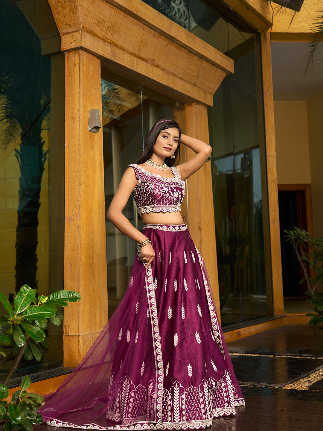 Art Silk Designer Lehenga Choli | Embroidered Blouse with Net Dupatta