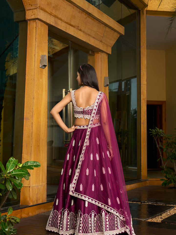 Art Silk Designer Lehenga Choli | Embroidered Blouse with Net Dupatta