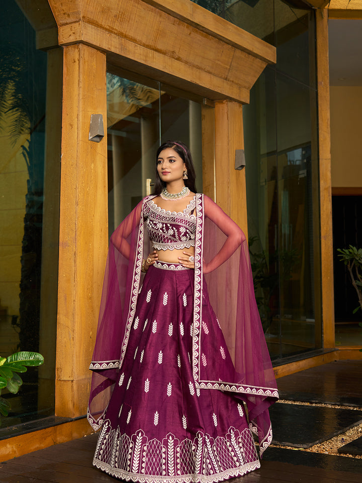 Art Silk Designer Lehenga Choli | Embroidered Blouse with Net Dupatta