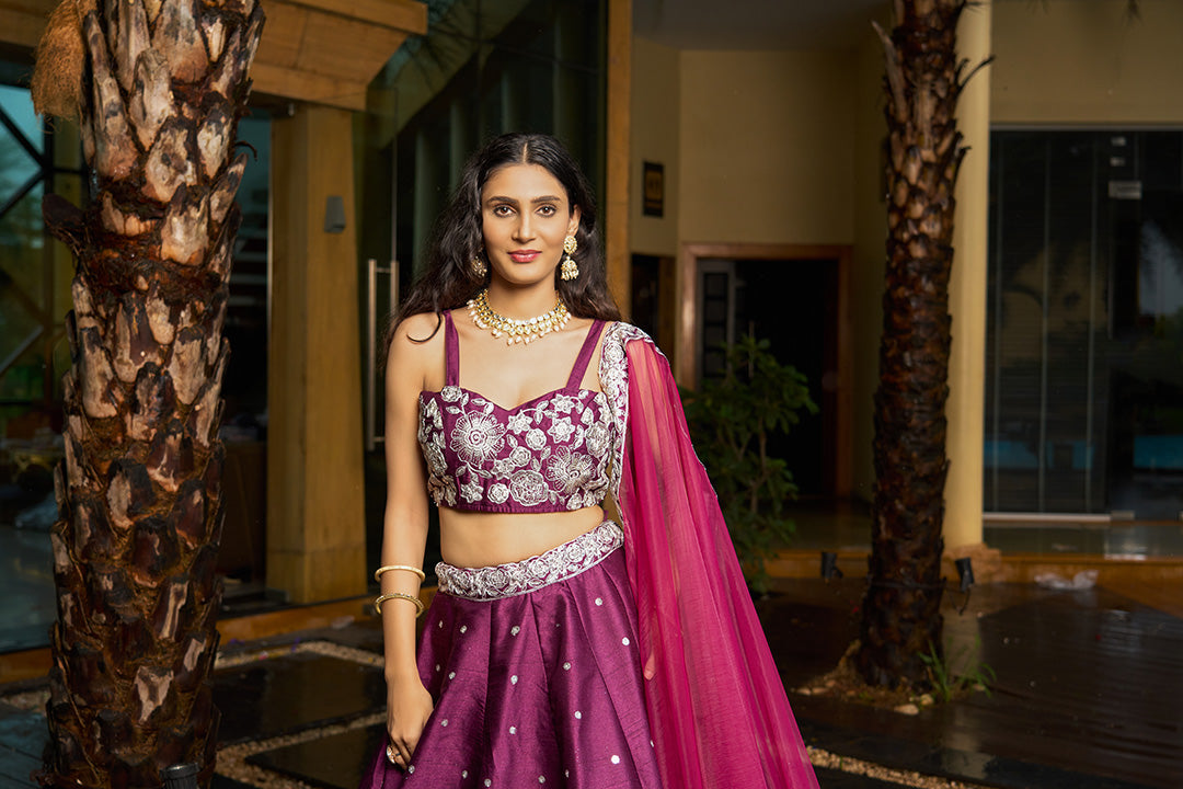 Traditional Art Silk Lehenga | Embroidered Choli with Net Dupatta