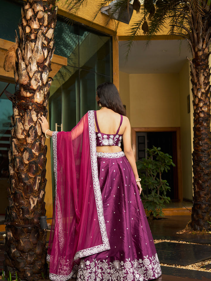 Traditional Art Silk Lehenga | Embroidered Choli with Net Dupatta