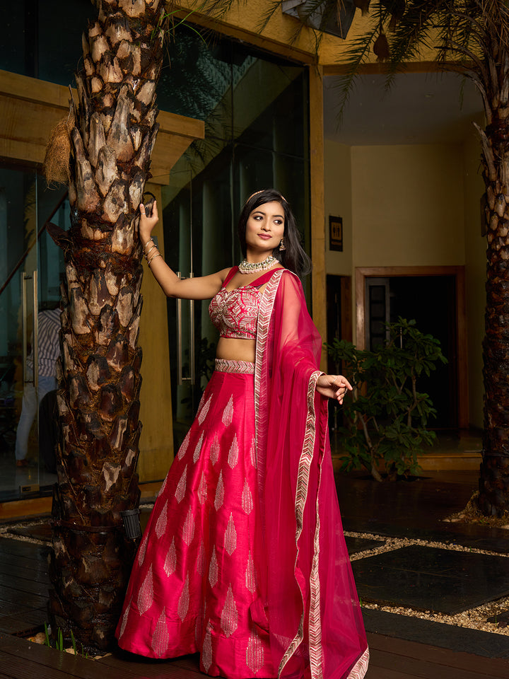 Elegant Art Silk Lehenga Choli | Designer Embroidery with Net Dupatta