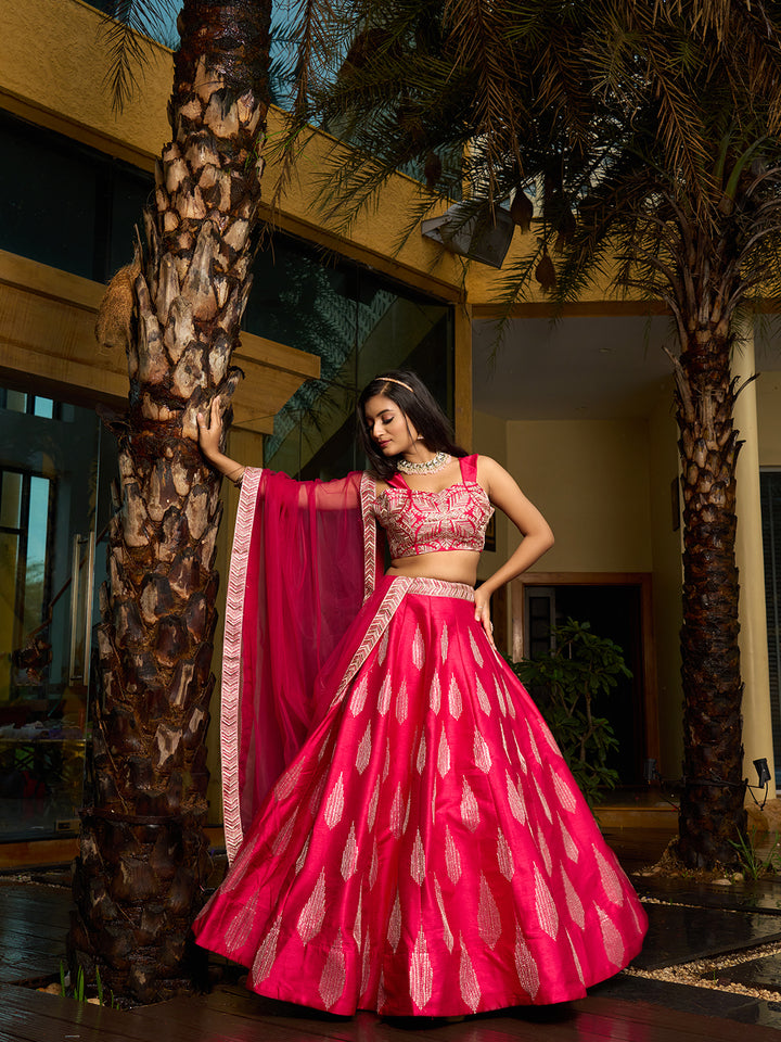 Elegant Art Silk Lehenga Choli | Designer Embroidery with Net Dupatta