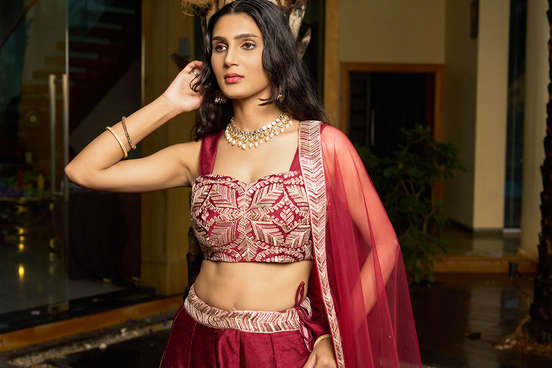 Elegant Art Silk Lehenga Choli | Designer Embroidery with Net Dupatta