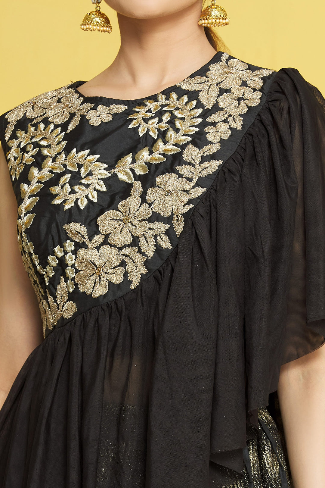 Black Raw Silk Lehenga Choli | Cord Embroidery with Taffeta & Net Dupatta