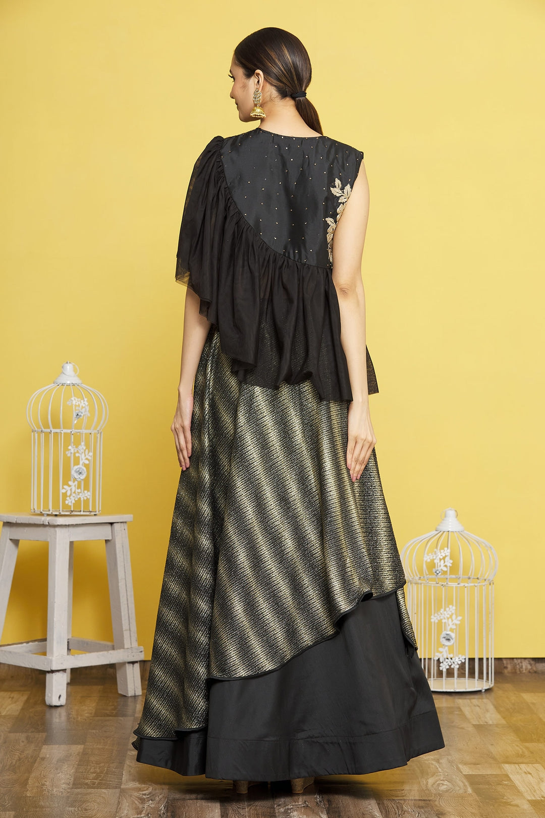 Black Raw Silk Lehenga Choli | Cord Embroidery with Taffeta & Net Dupatta