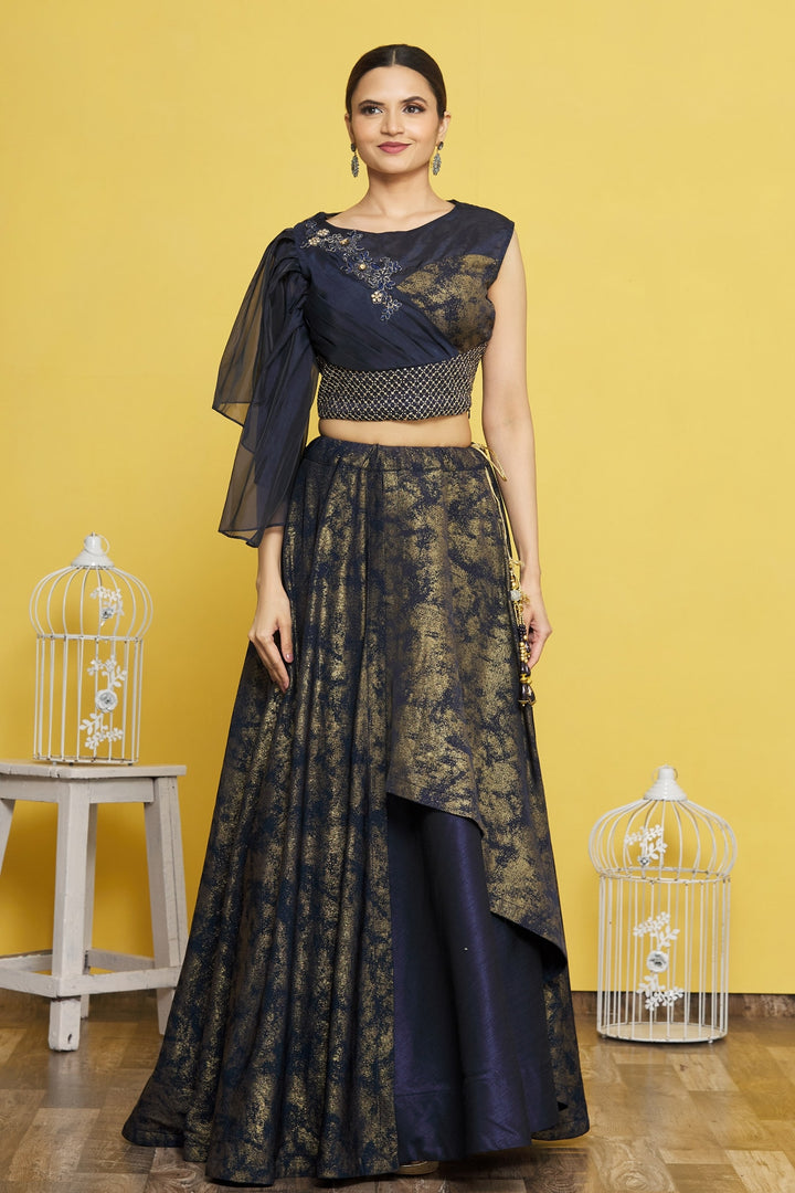 Elegant Navy Blue Lehenga | Taffeta Silk with Hand Work Embellishments