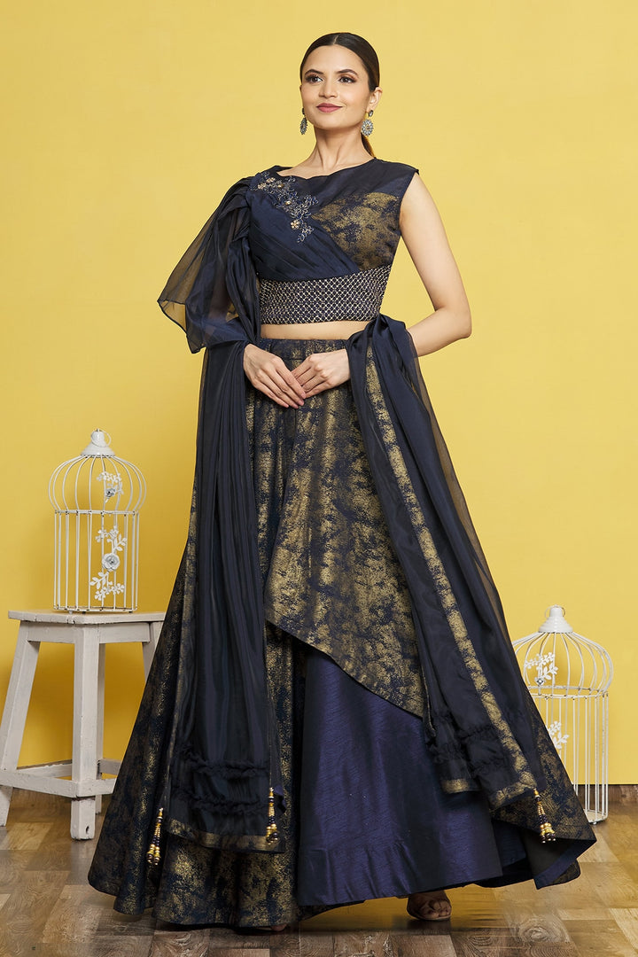 Elegant Navy Blue Lehenga | Taffeta Silk with Hand Work Embellishments