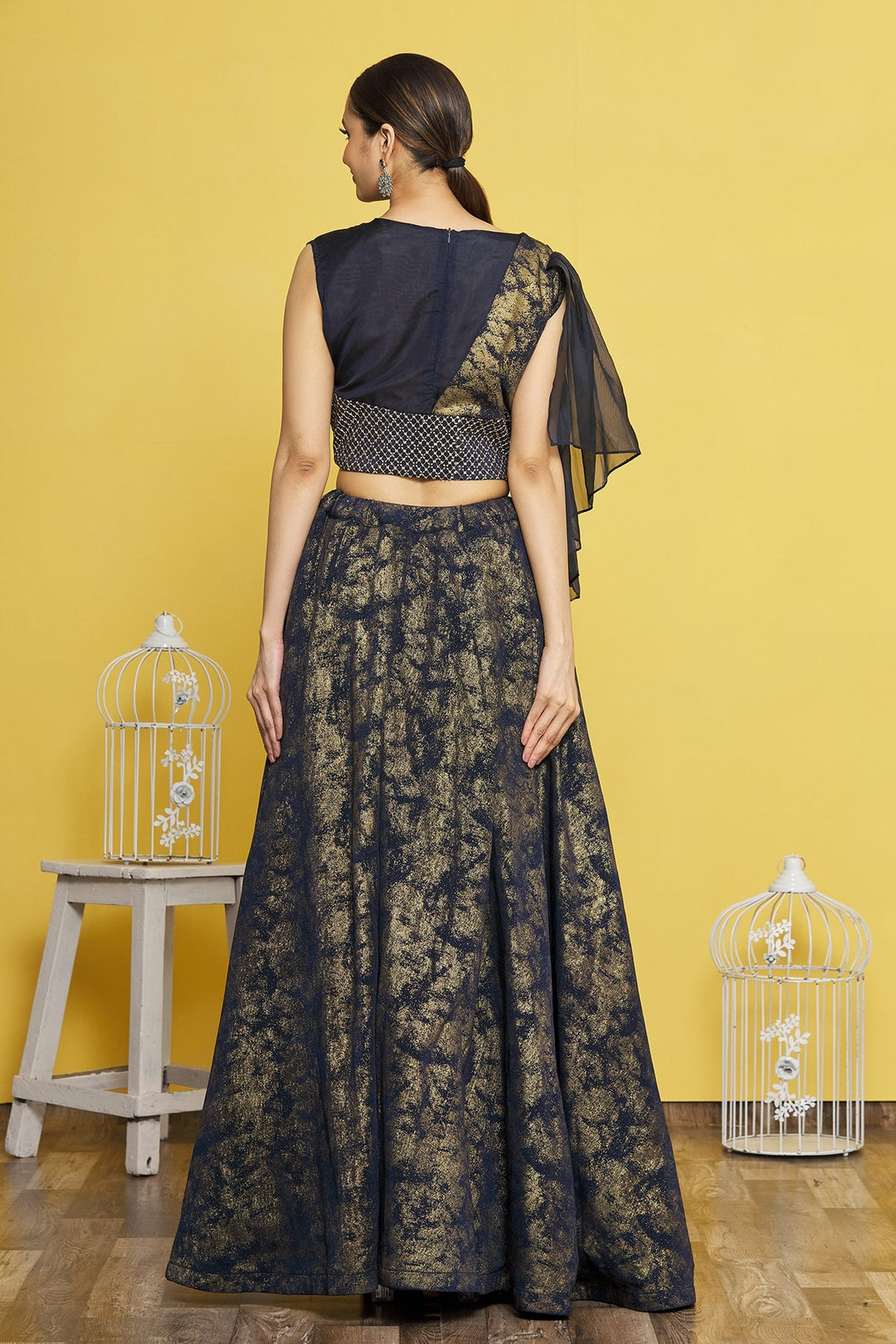 Elegant Navy Blue Lehenga | Taffeta Silk with Hand Work Embellishments