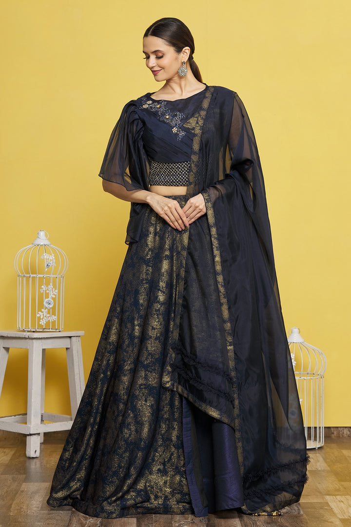 Elegant Navy Blue Lehenga | Taffeta Silk with Hand Work Embellishments