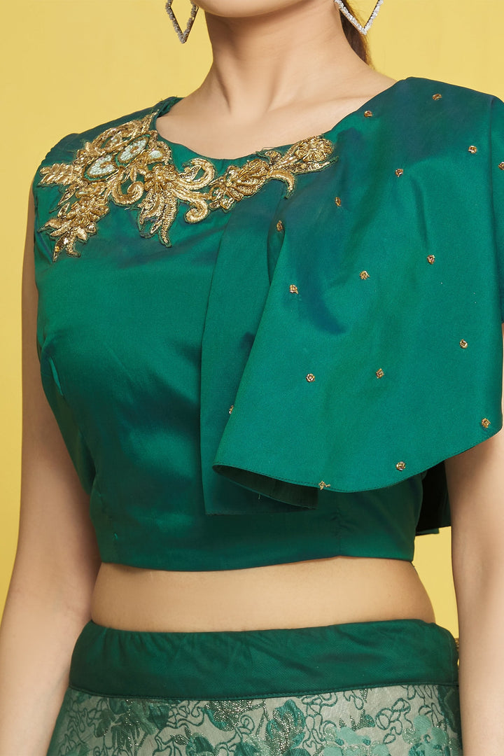 Green Lehenga Choli | Jacquard Silk with Hand Embroidery and Net Dupatta