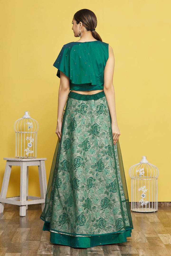 Green Lehenga Choli | Jacquard Silk with Hand Embroidery and Net Dupatta