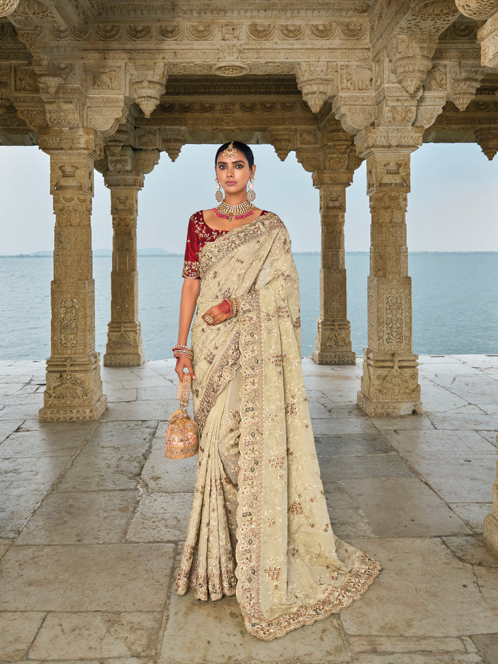 Elegant Banarasi Silk Saree with Lucknowi Embroidery & Jarkan Work | Wedding & Festive Special