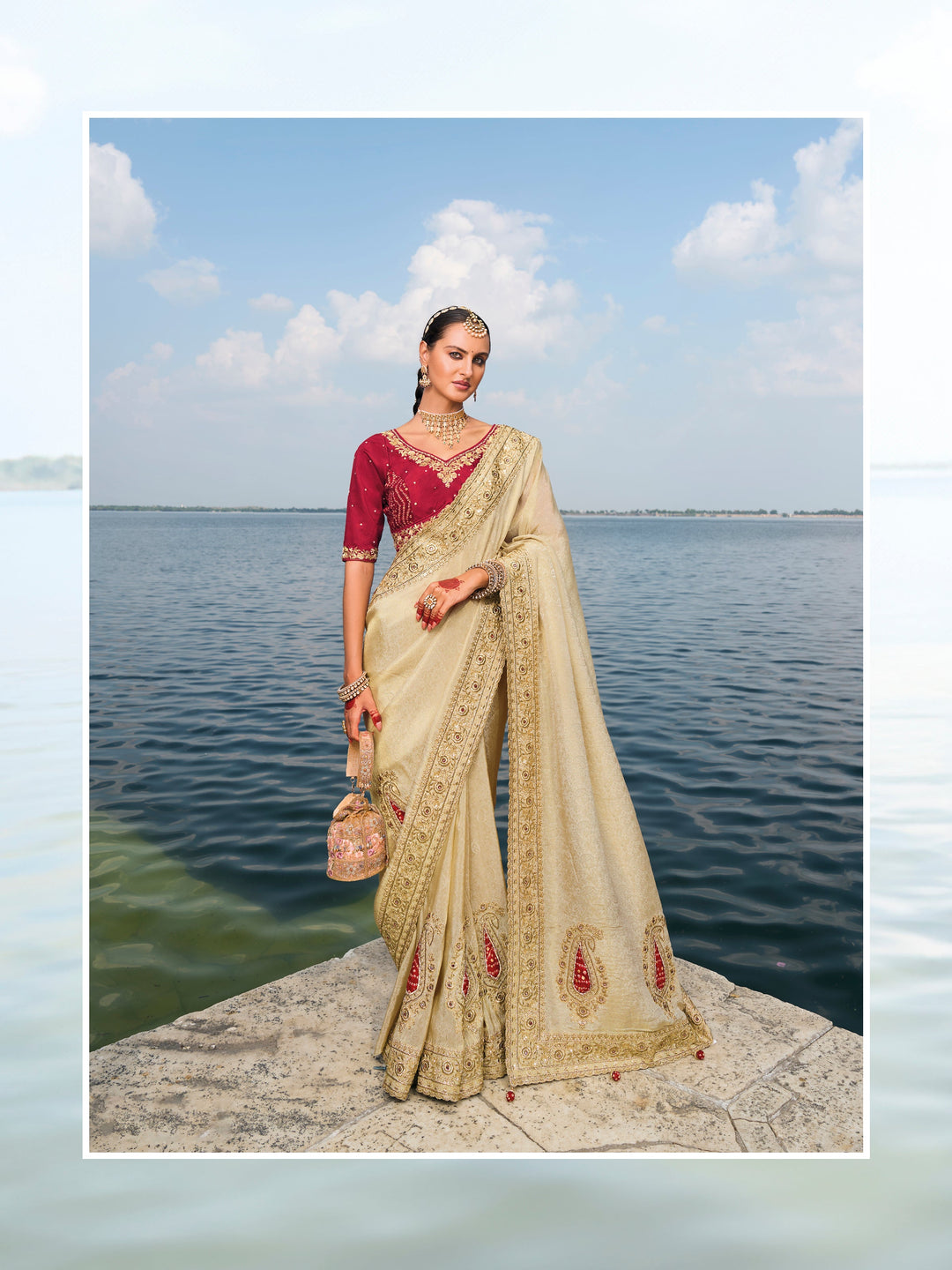 Elegant Crepe Saree with Jari & Mirror Work | Heavy Designer Jardoshi