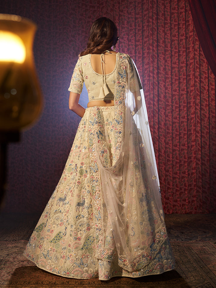 Breathtaking Beige Georgette Lehenga with White Dupatta | Perfect for Weddings and Celebrations