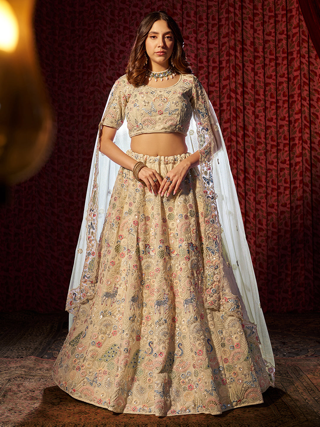 Breathtaking Beige Georgette Lehenga with White Dupatta | Perfect for Weddings and Celebrations