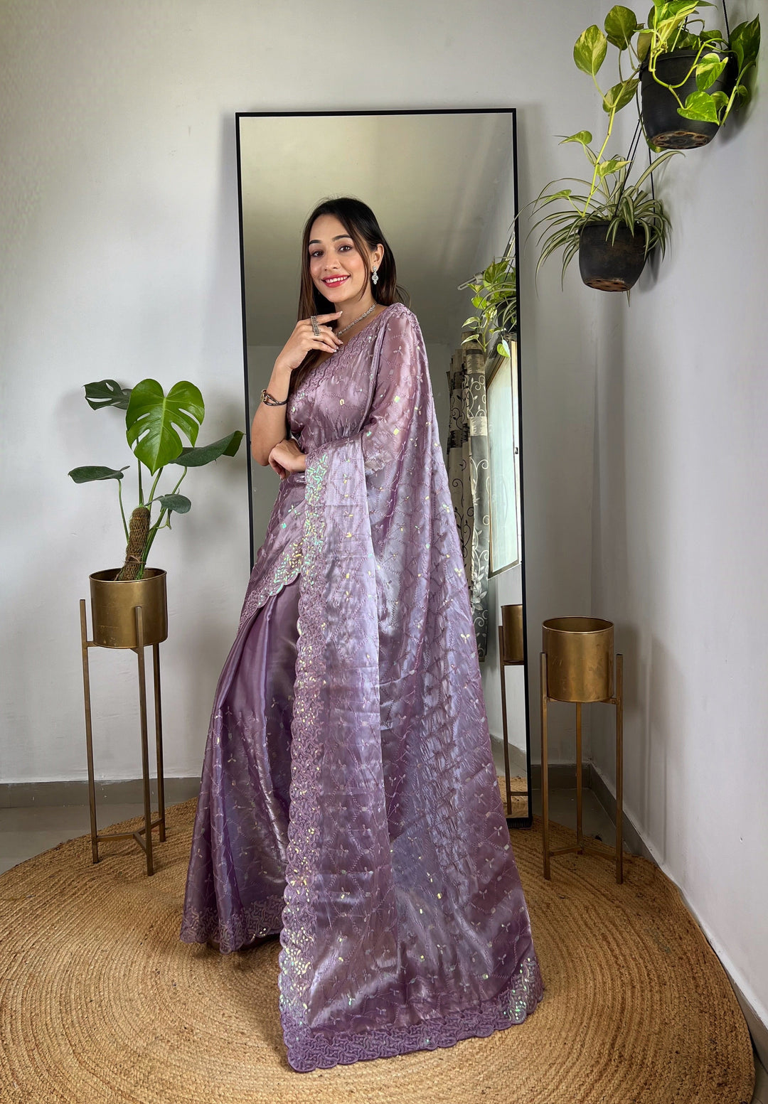 Elegant Jimmy Choo Saree with Thread & Sequin Embroidery | Perfect for Weddings