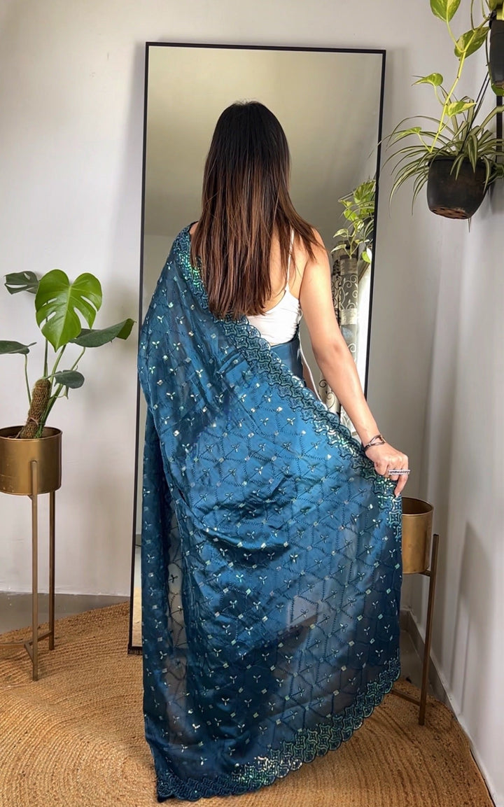 Elegant Jimmy Choo Saree with Thread & Sequin Embroidery | Perfect for Weddings