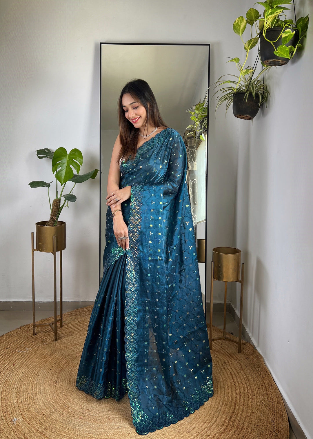 Elegant Jimmy Choo Saree with Thread & Sequin Embroidery | Perfect for Weddings