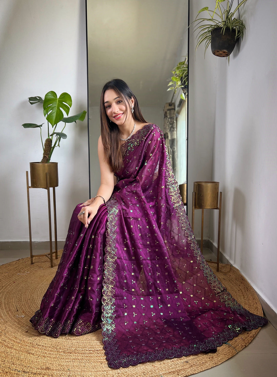 Elegant Jimmy Choo Saree with Thread & Sequin Embroidery | Perfect for Weddings