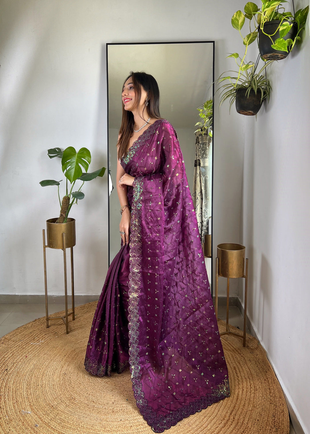 Elegant Jimmy Choo Saree with Thread & Sequin Embroidery | Perfect for Weddings