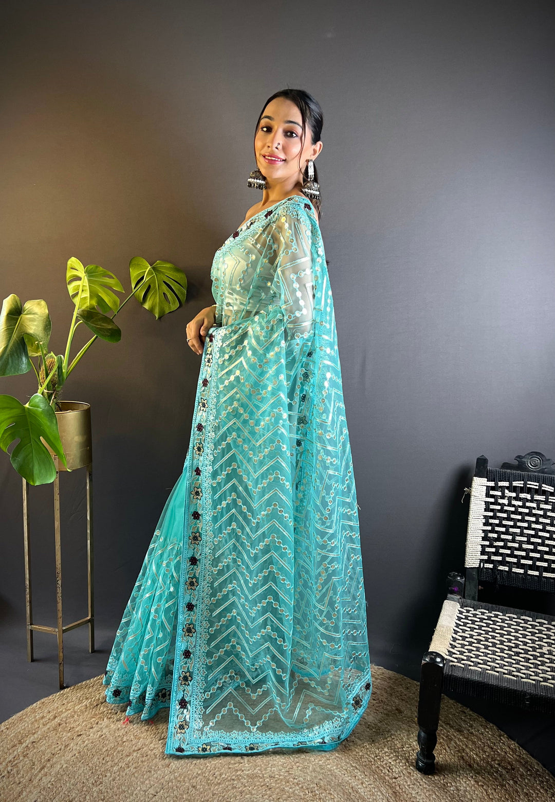 Butterfly-Net Saree with Foil & Stone Work | Perfect for Weddings & Events