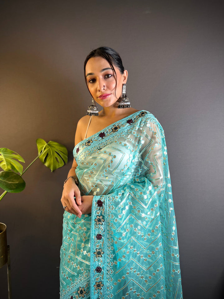 Butterfly-Net Saree with Foil & Stone Work | Perfect for Weddings & Events