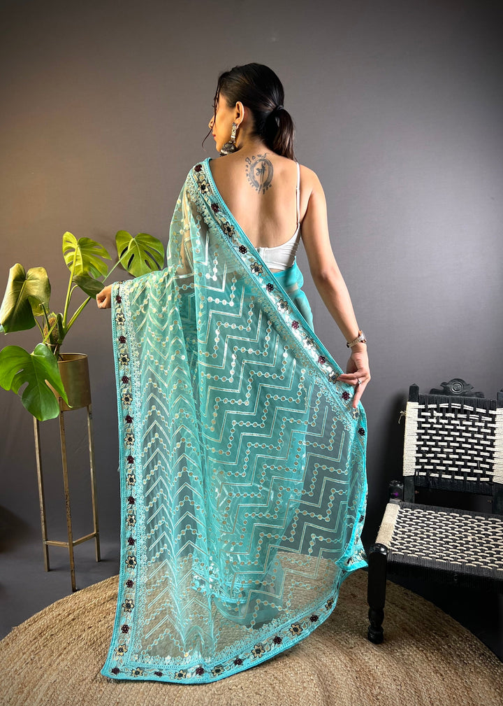 Butterfly-Net Saree with Foil & Stone Work | Perfect for Weddings & Events