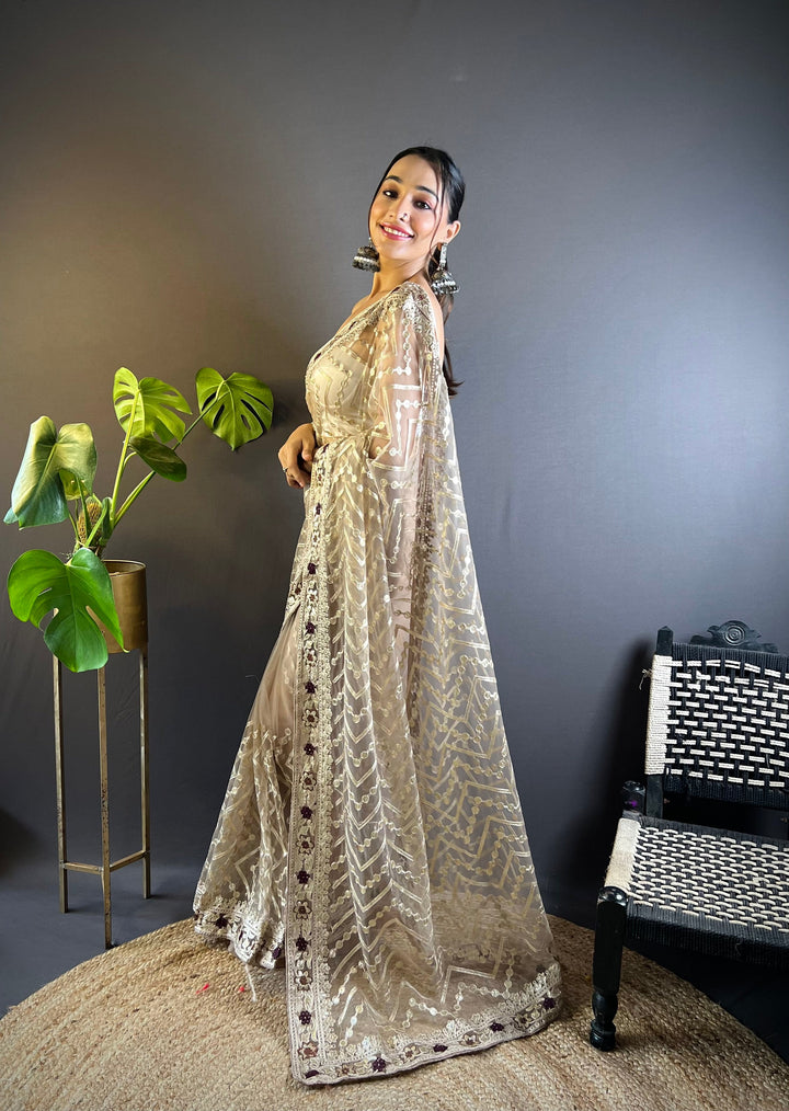 Butterfly-Net Saree with Foil & Stone Work | Perfect for Weddings & Events