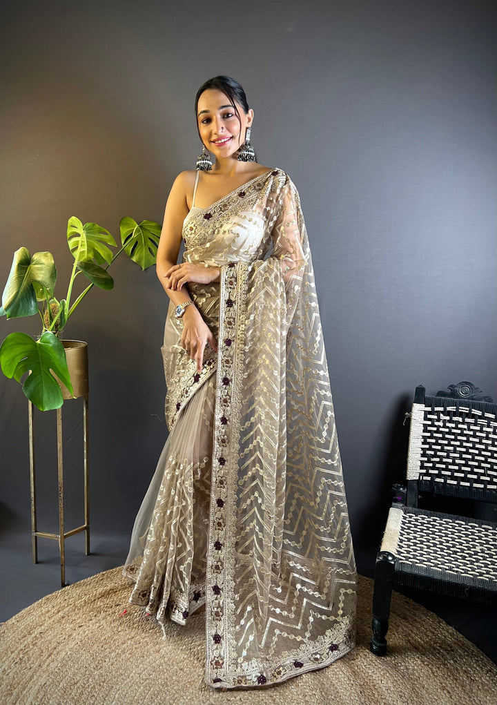 Butterfly-Net Saree with Foil & Stone Work | Perfect for Weddings & Events