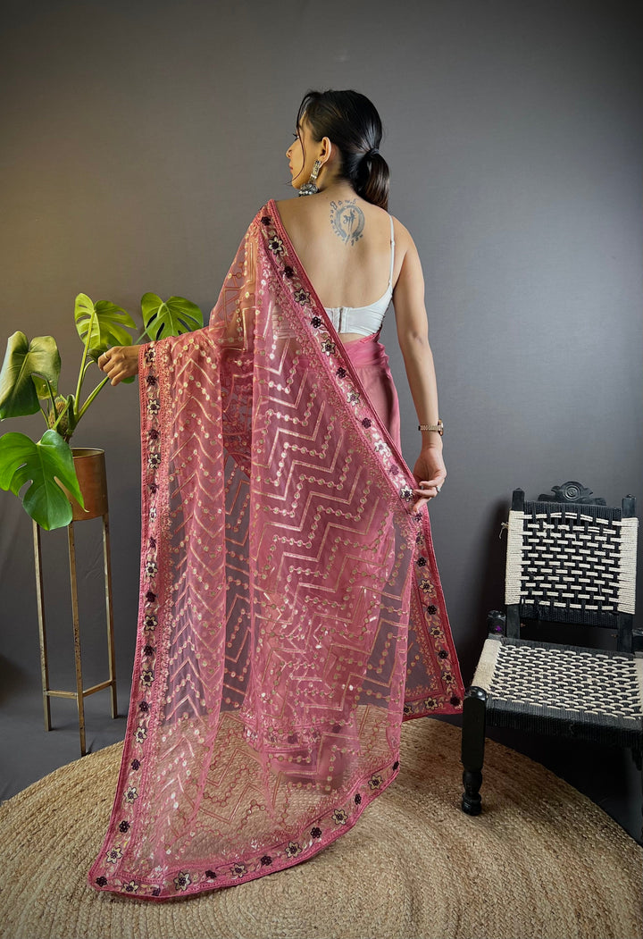 Butterfly-Net Saree with Foil & Stone Work | Perfect for Weddings & Events