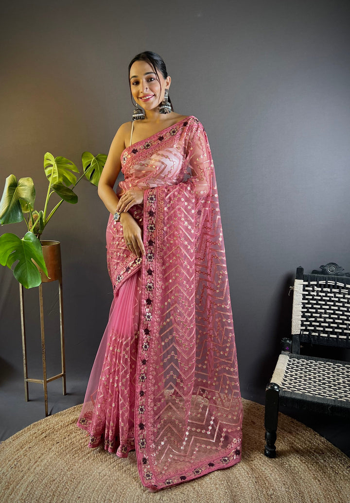 Butterfly-Net Saree with Foil & Stone Work | Perfect for Weddings & Events