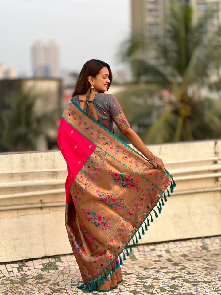 Traditional Soft Silk Saree | Weaving Paithani Meenakari Designer