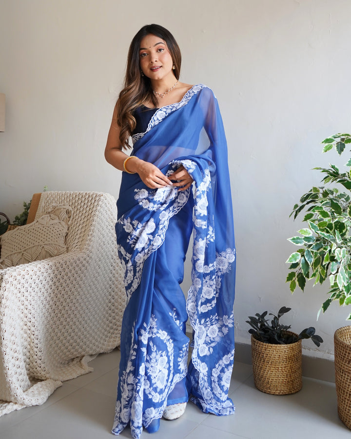 Elegant Thai Organza Silk Saree with Thread & Cutdana Embroidery | Special Event Wear