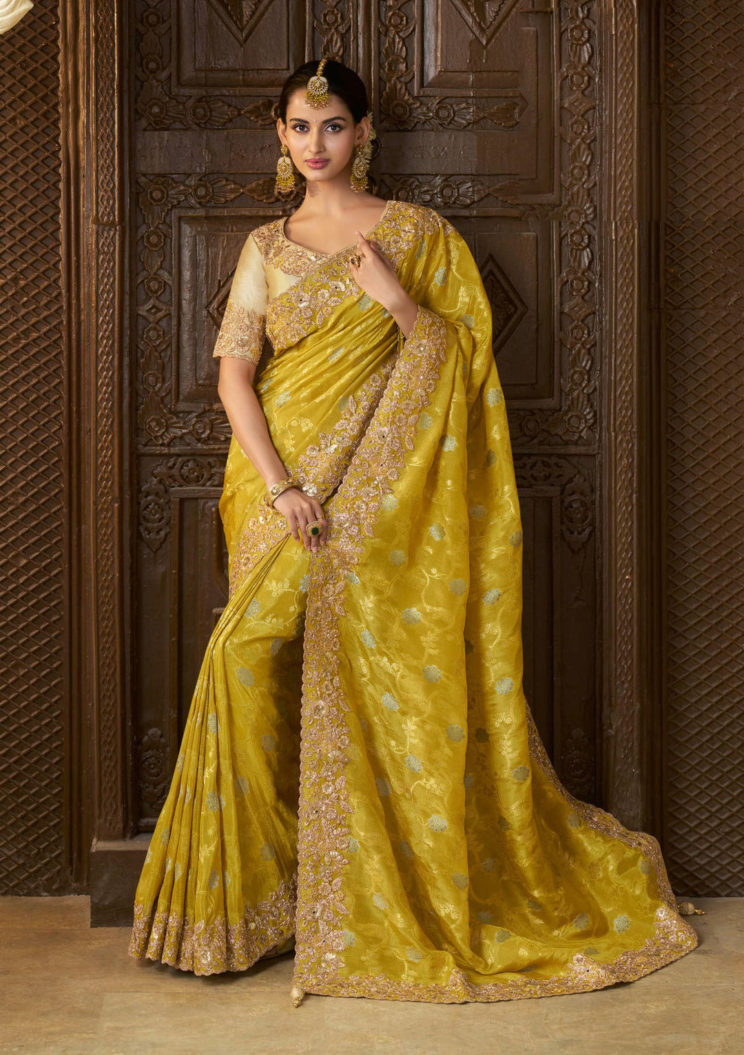 Viscose-Tissue Saree with Banarasi Silk Blouse | Jacquard Designer Embroidery