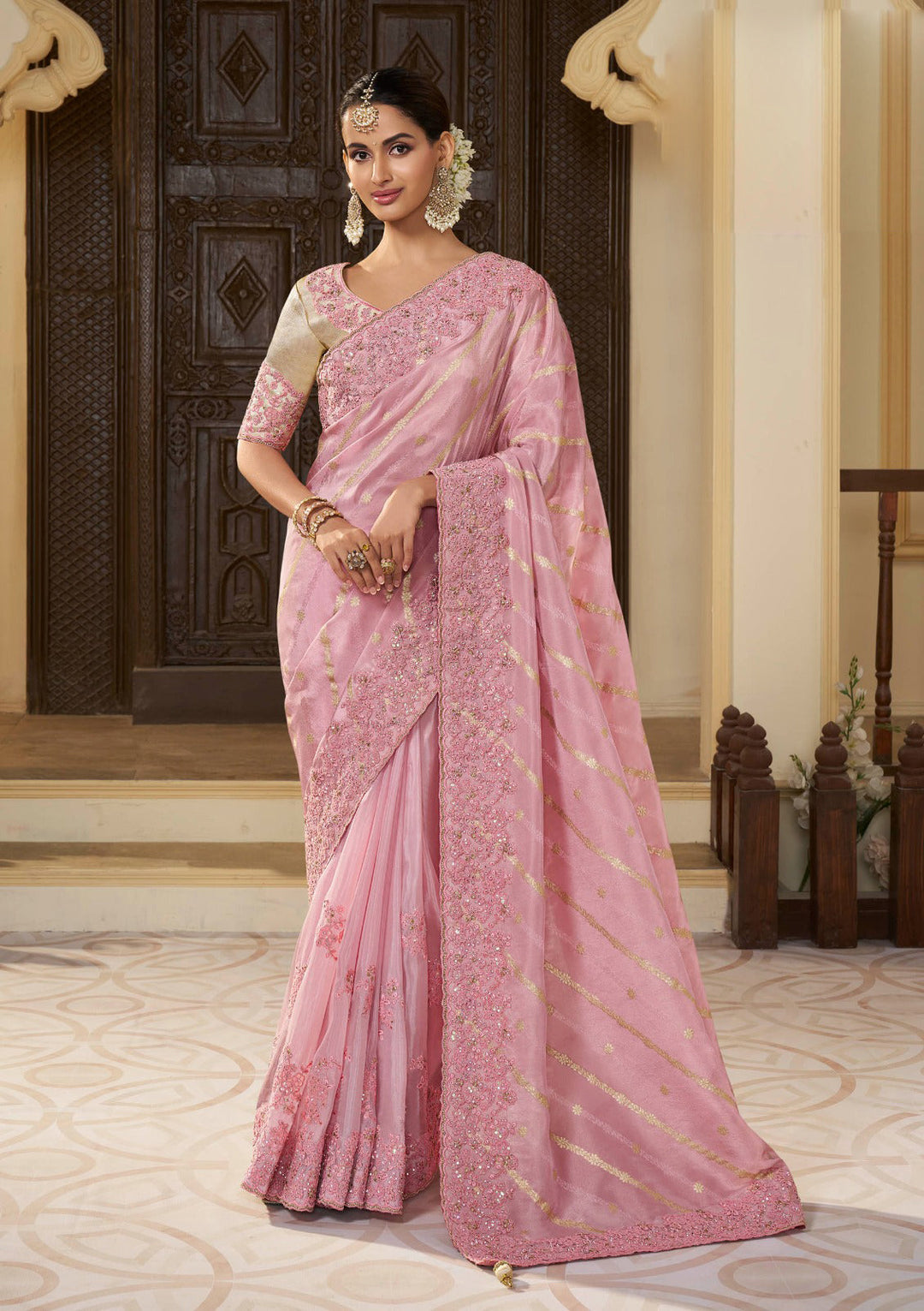 Elegant Viscose-Tissue Saree | Designer Jacquard & Embroidery for Weddings