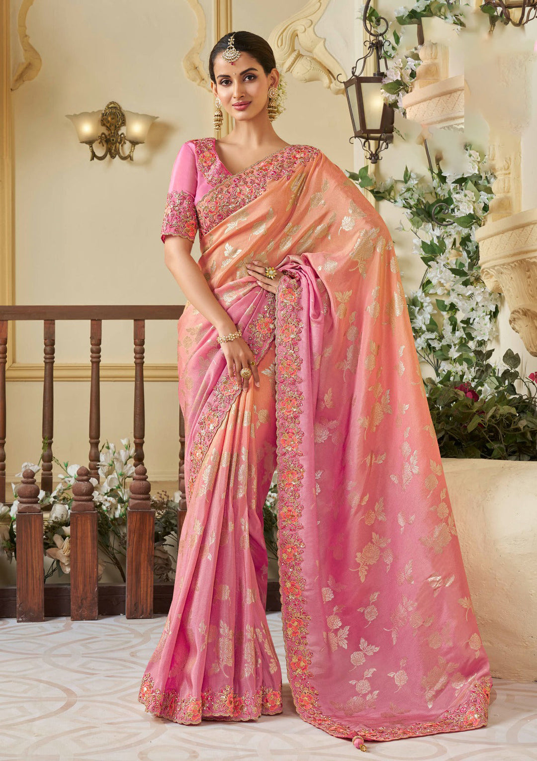 Elegant Viscose-Tissue Saree | Designer Jacquard with Embroidery Work