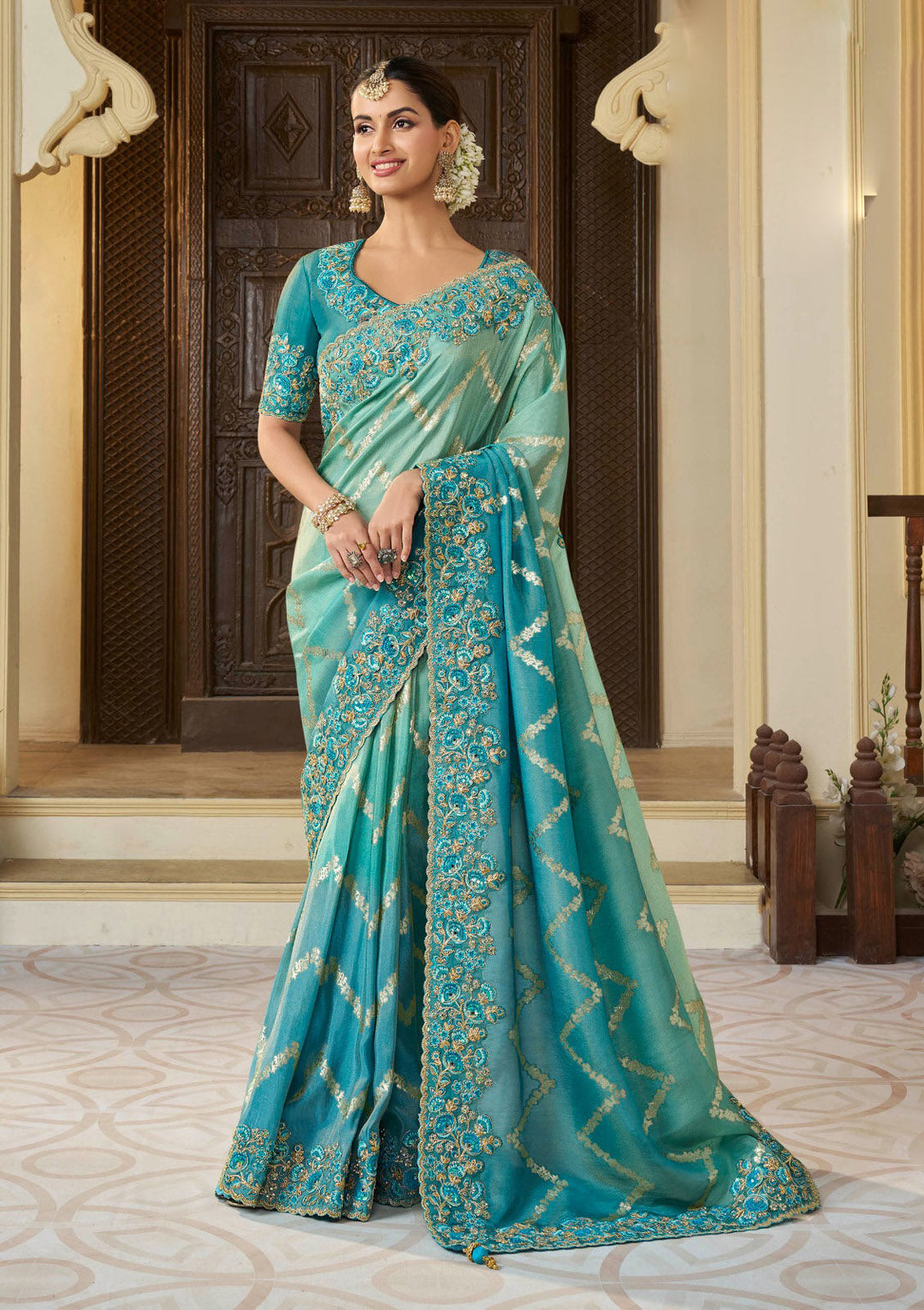 Elegant Viscose-Tissue Saree | Jacquard Designer with Embroidery Work