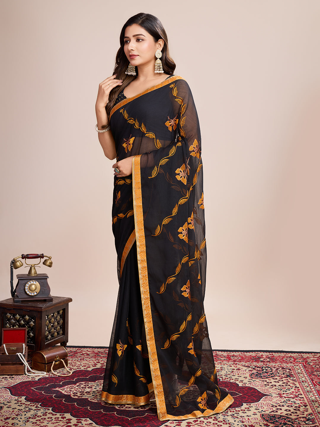 Designer Embroidered Georgette Saree | Digital Print for Weddings & Festive Celebrations