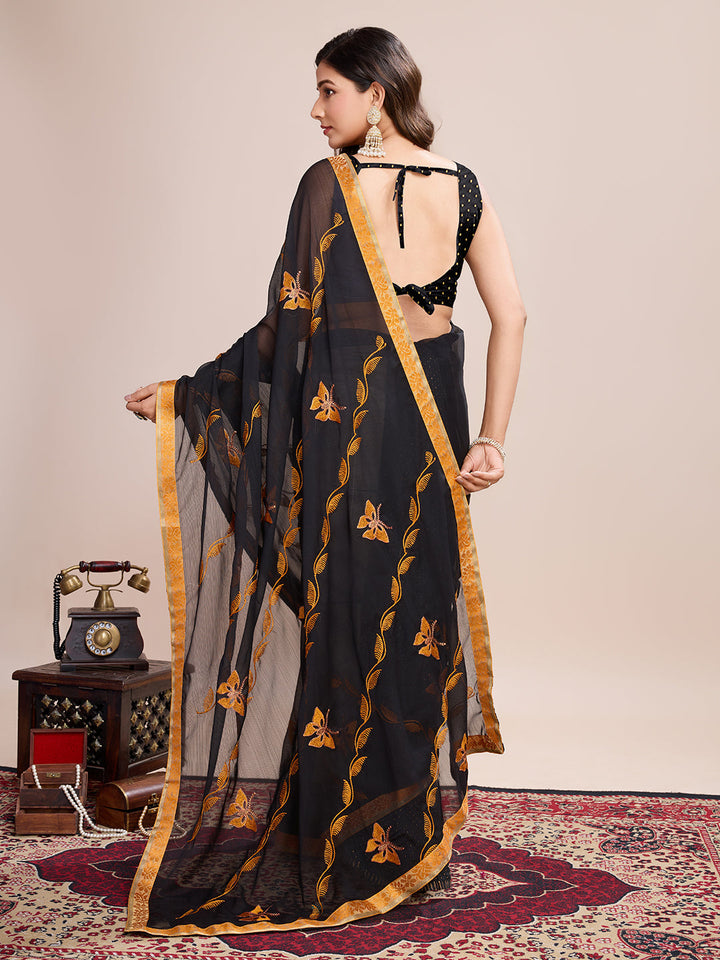 Designer Embroidered Georgette Saree | Digital Print for Weddings & Festive Celebrations