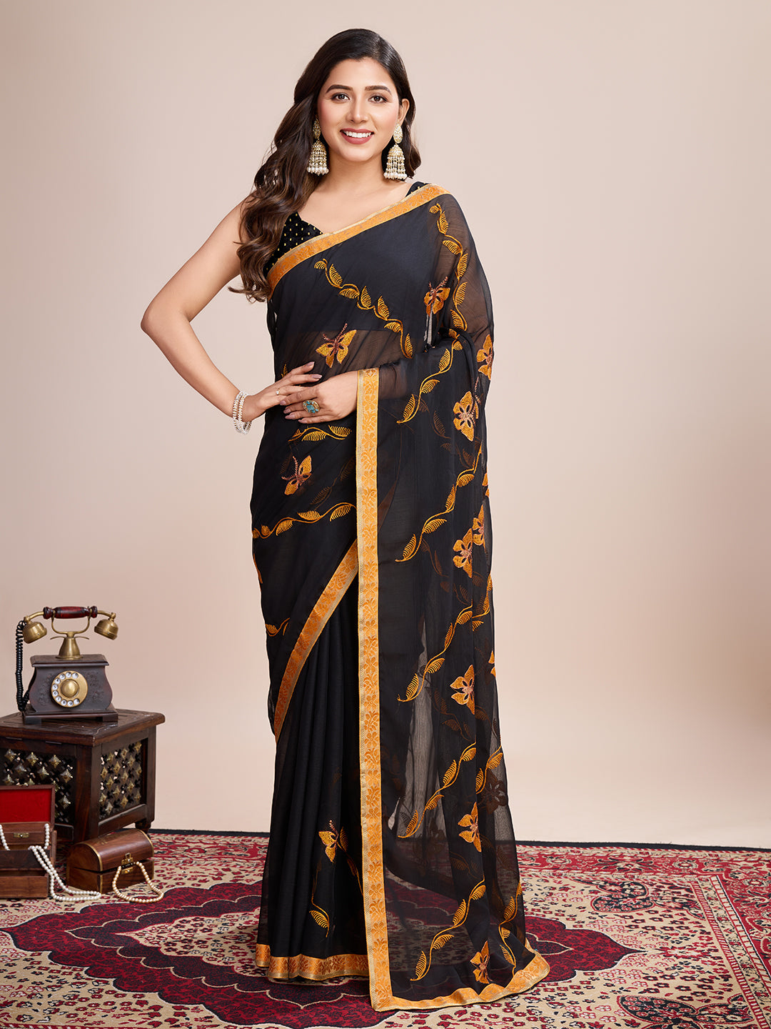 Designer Embroidered Georgette Saree | Digital Print for Weddings & Festive Celebrations