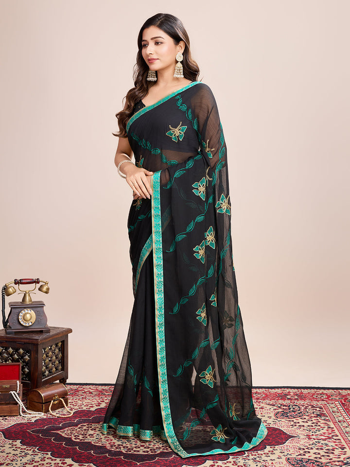 Designer Embroidered Georgette Saree | Digital Print for Weddings & Festive Celebrations