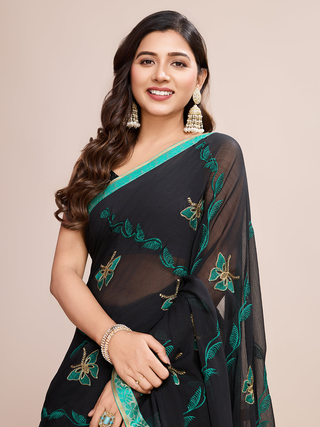 Designer Embroidered Georgette Saree | Digital Print for Weddings & Festive Celebrations