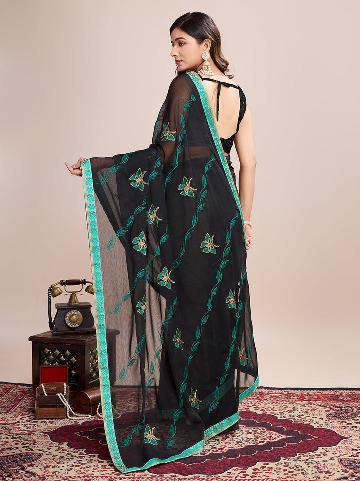 Designer Embroidered Georgette Saree | Digital Print for Weddings & Festive Celebrations