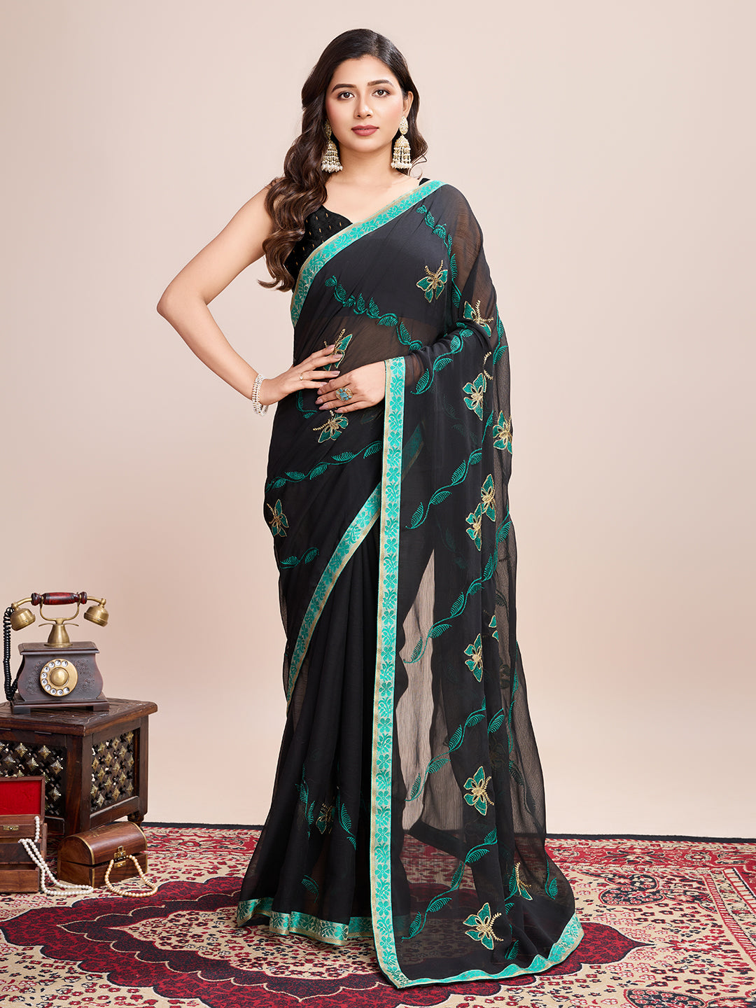 Designer Embroidered Georgette Saree | Digital Print for Weddings & Festive Celebrations