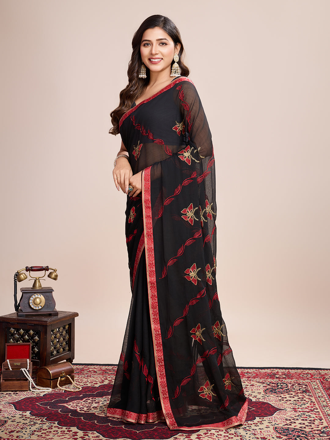 Designer Embroidered Georgette Saree | Digital Print for Weddings & Festive Celebrations