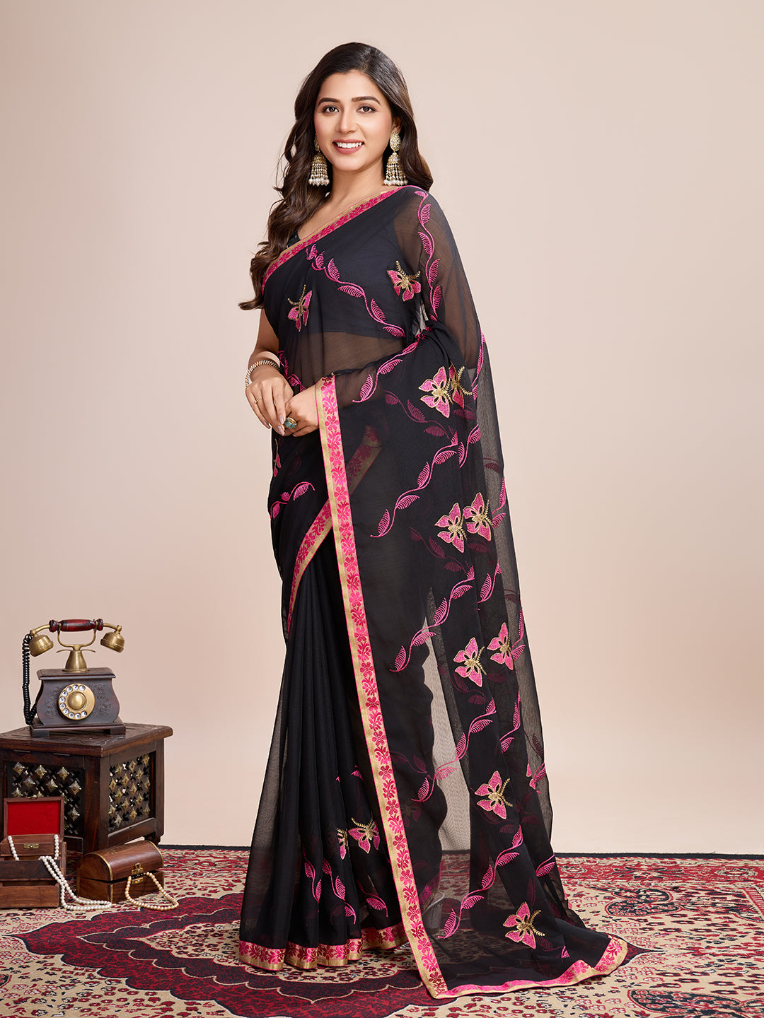 Designer Embroidered Georgette Saree | Digital Print for Weddings & Festive Celebrations